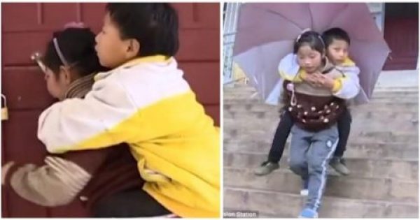 9χρονο κοριτσάκι κουβαλάει κάθε μέρα τον ανάπηρο αδερφό της στο σχολείο